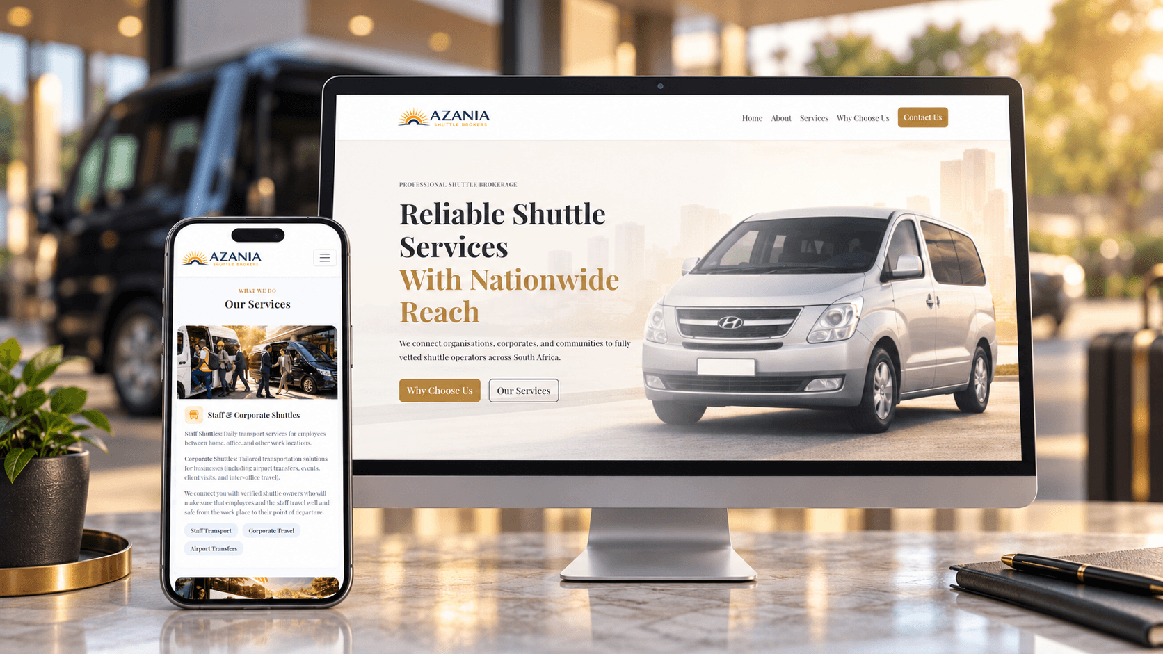 Azania Shuttle Brokers website on desktop and mobile